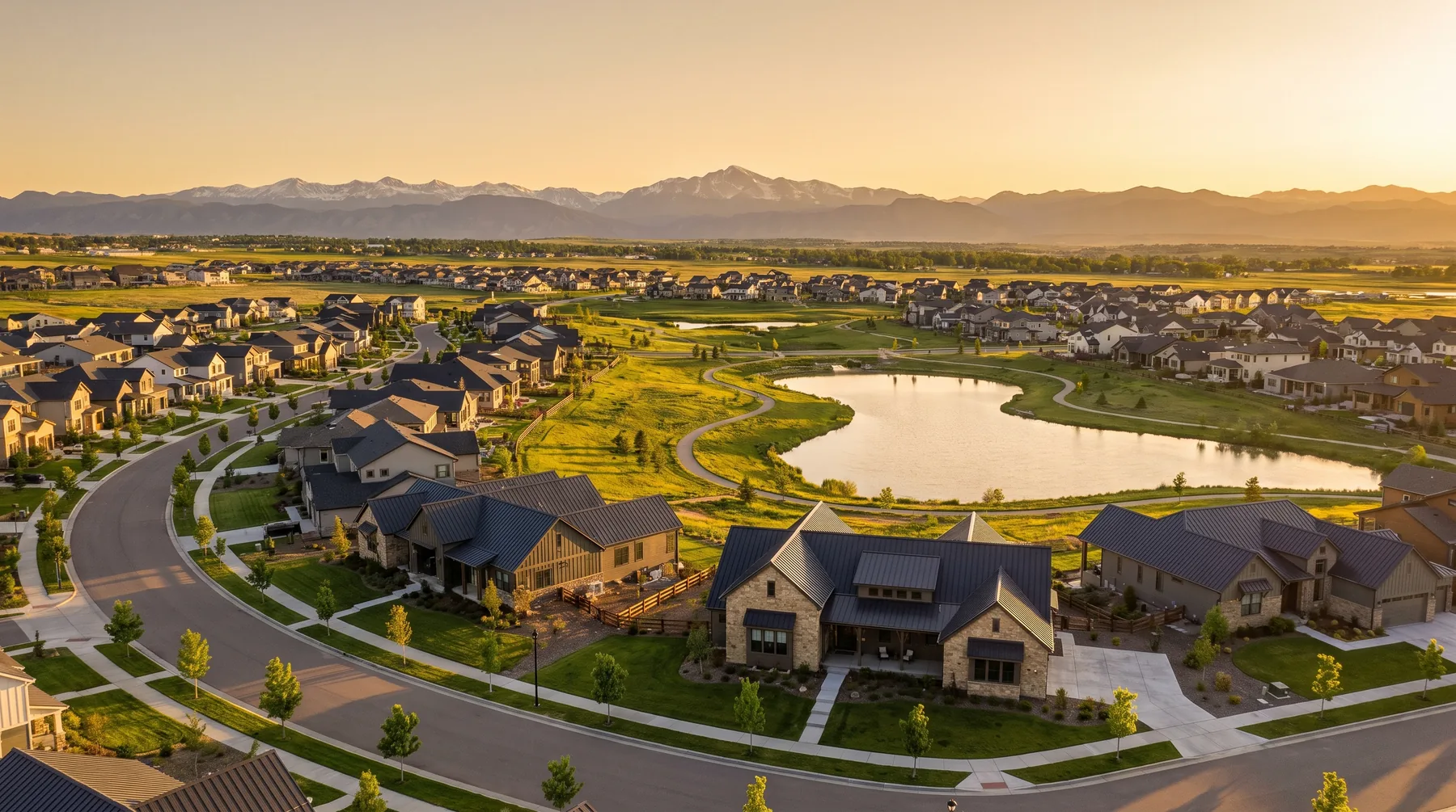 Aerial view of a new construction neighborhood in Erie, Colorado